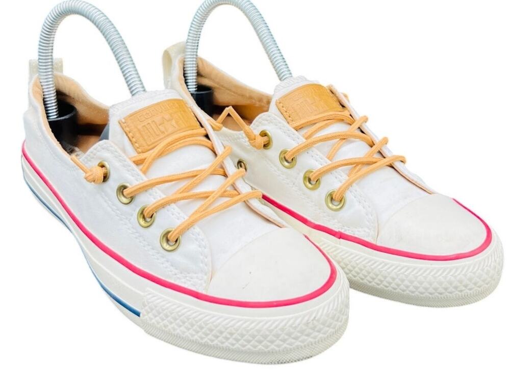 👟 Converse 6 White Pink Trim Slip Canvas Low Top Sneakers Nautical Summer